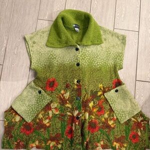 Damee Inc. Green Floral Button-front Floral Fairy-core  Vest